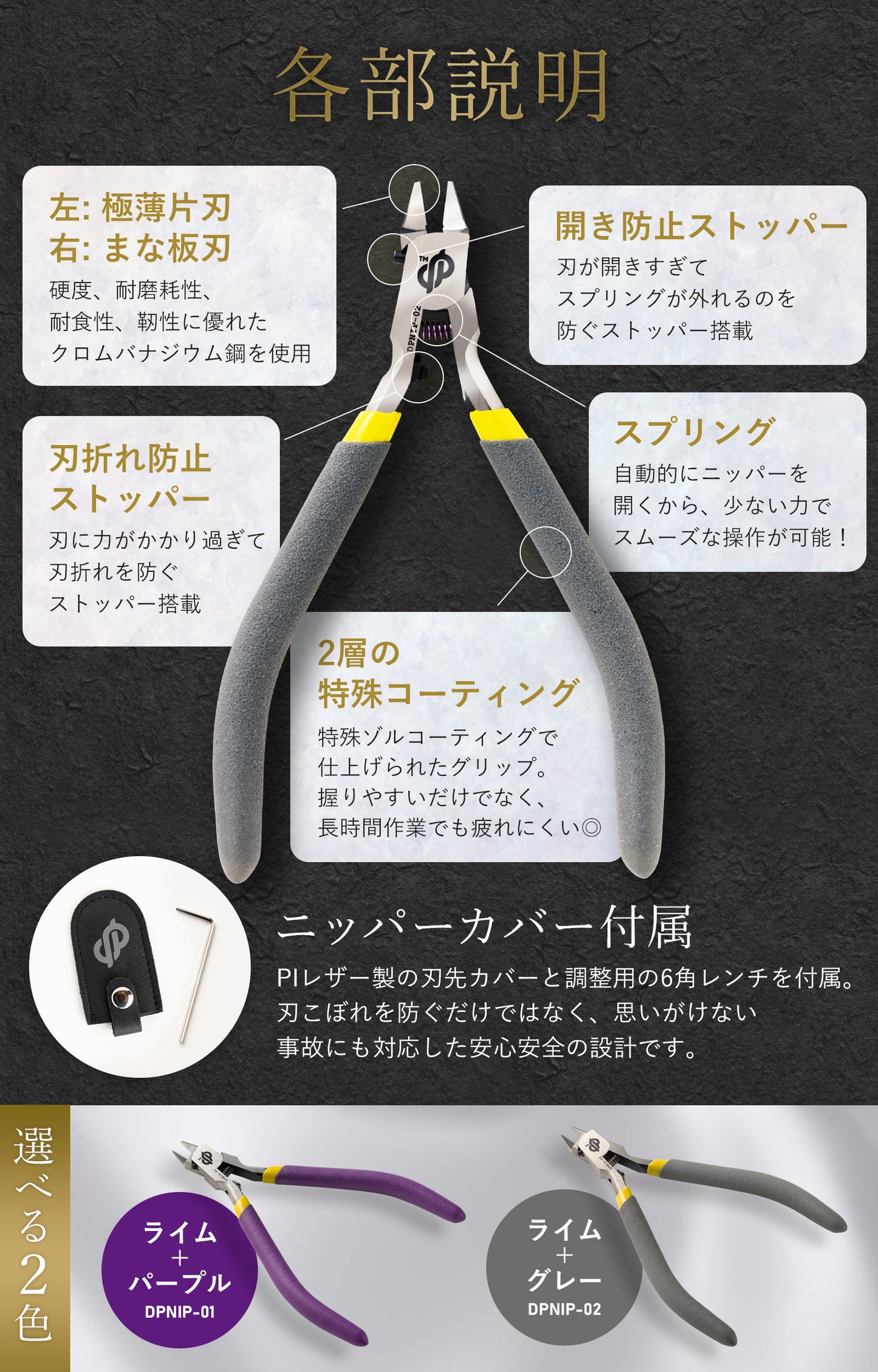 DePes 薄刃ニッパー 【中価格帯で最高級の満足度を】 カタバニッパー 【お手入れ動画付き】 プラモデル 用 ニッパー (極薄(0.12mm)パープル&グレー)